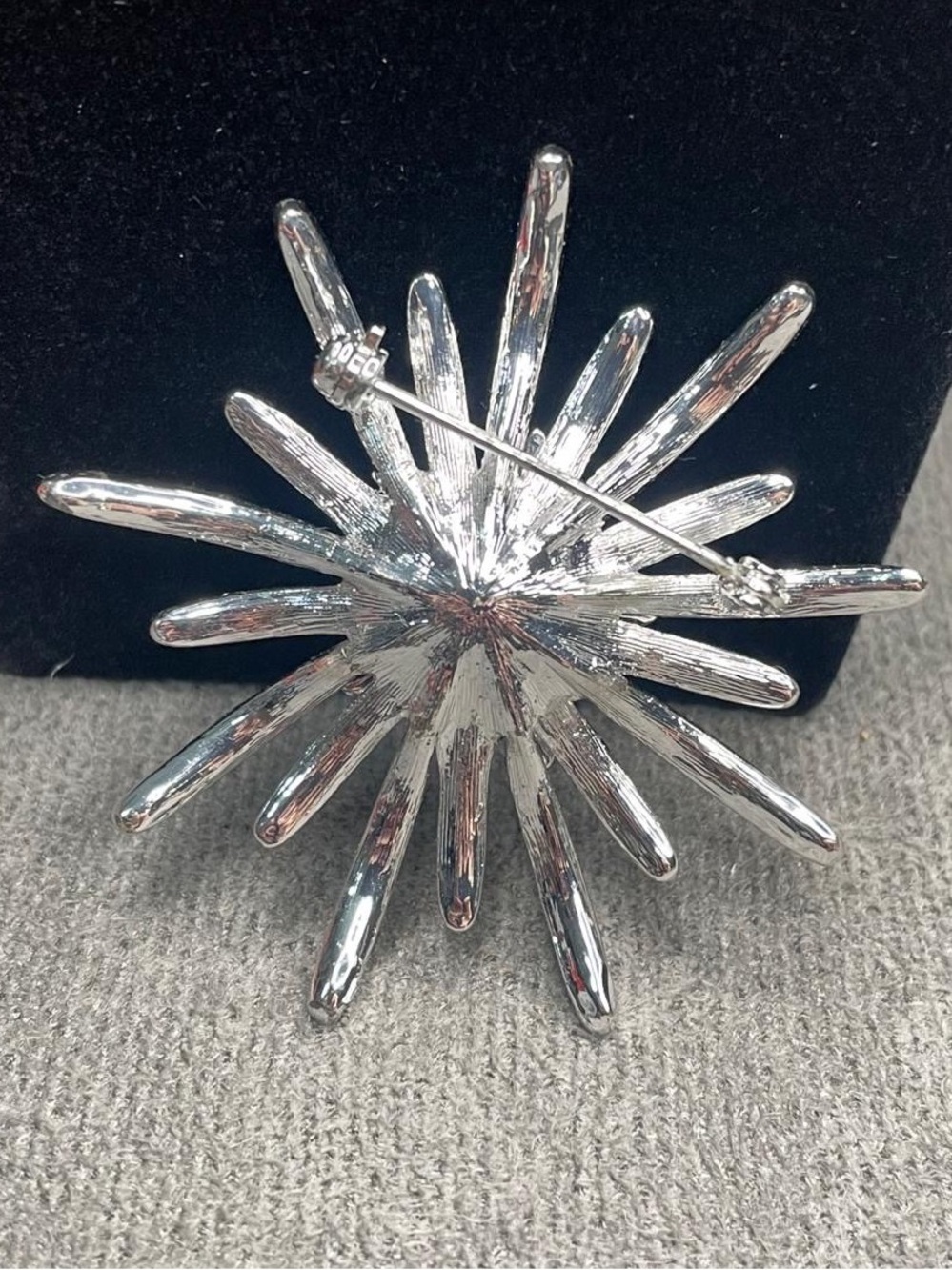Silver Starburst Brooch with Multicolor Crystal Centers - Picture 2 of 7